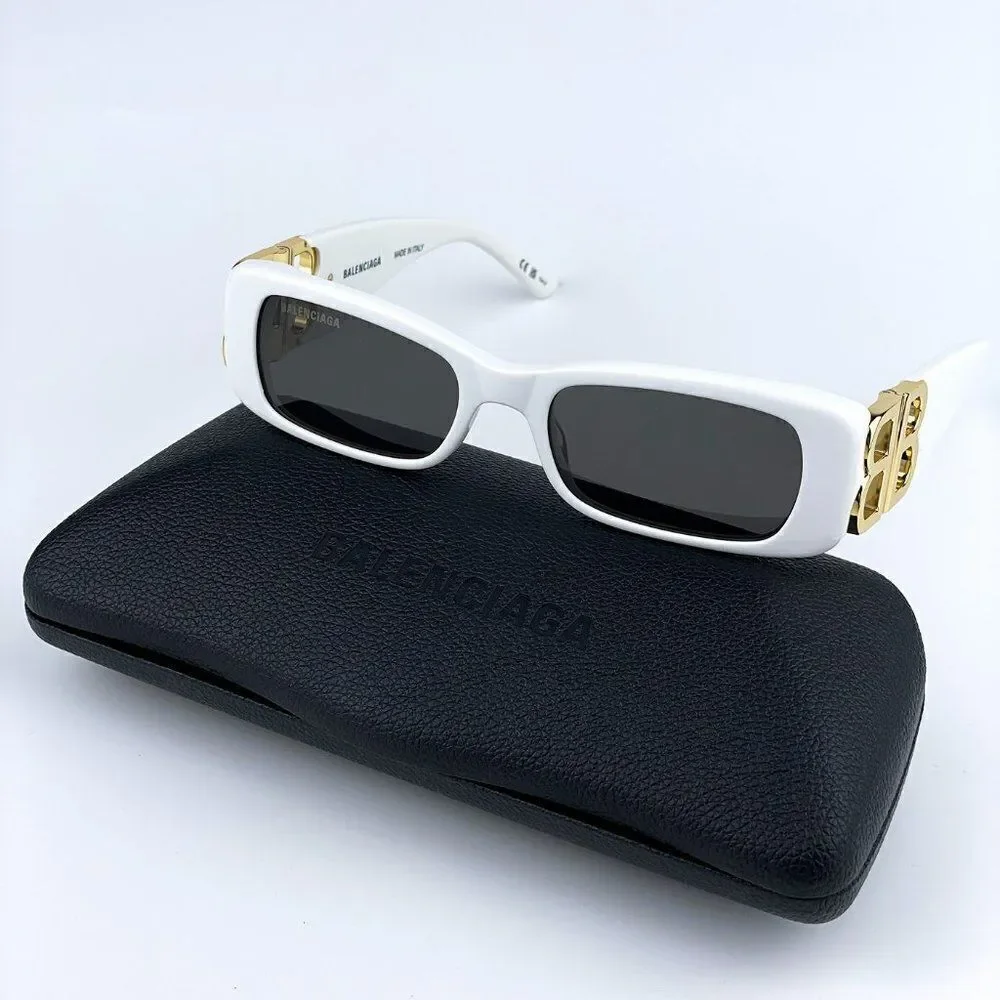 SALE! NEW Balenciaga BB0096S 011 White Gold Grey Rectangle Unisex Sunglasses